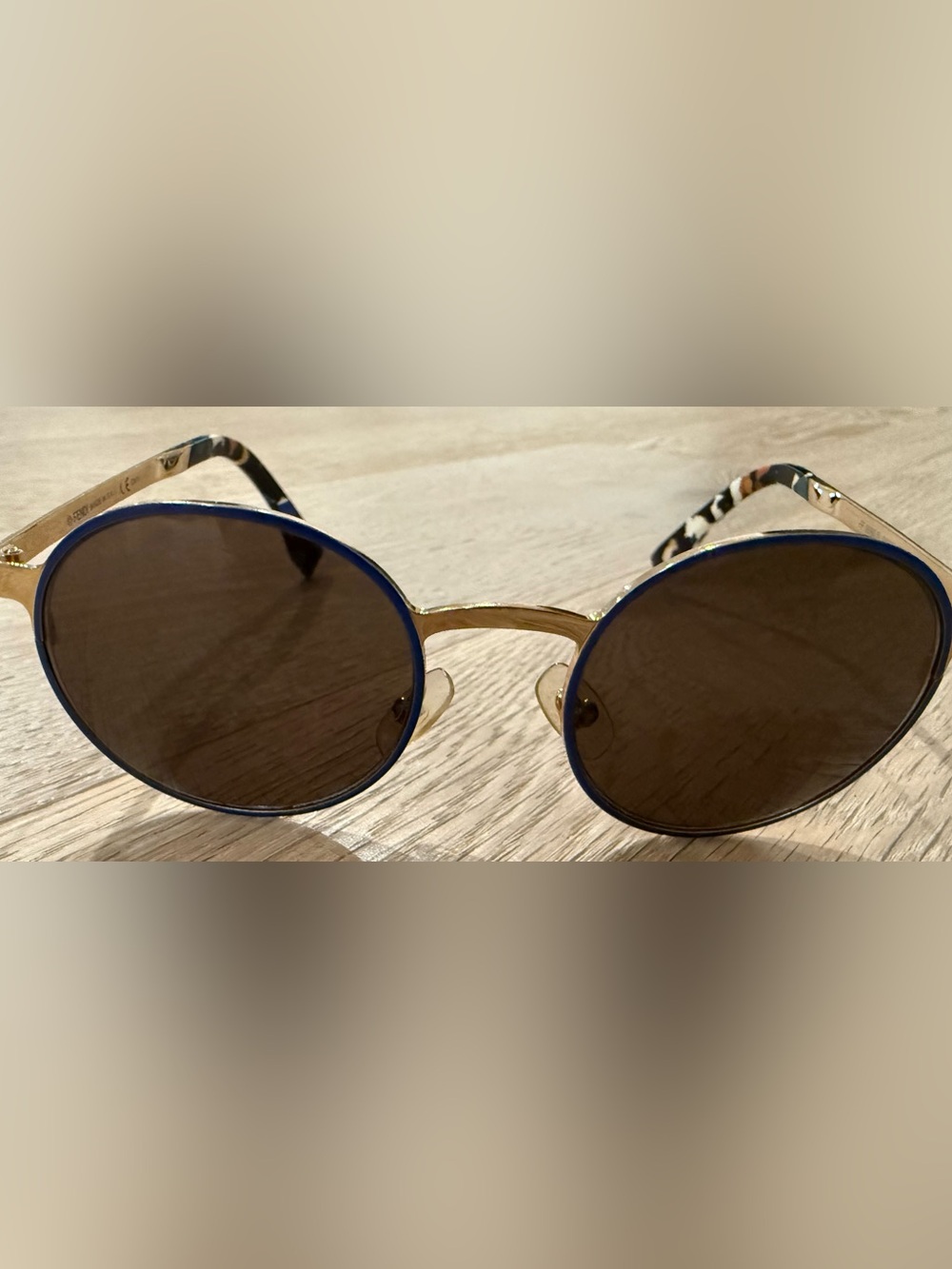 FENDI WomensVintage FF0090/S round metal sunglasses.Blue/Goldtone/Acetate Frame